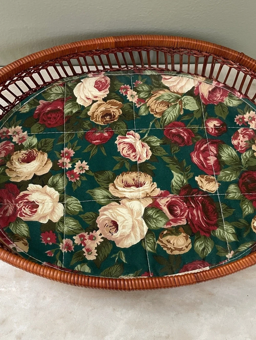Vintage Wicker Basket with Floral Cushion | Cottagecore